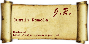 Justin Romola névjegykártya